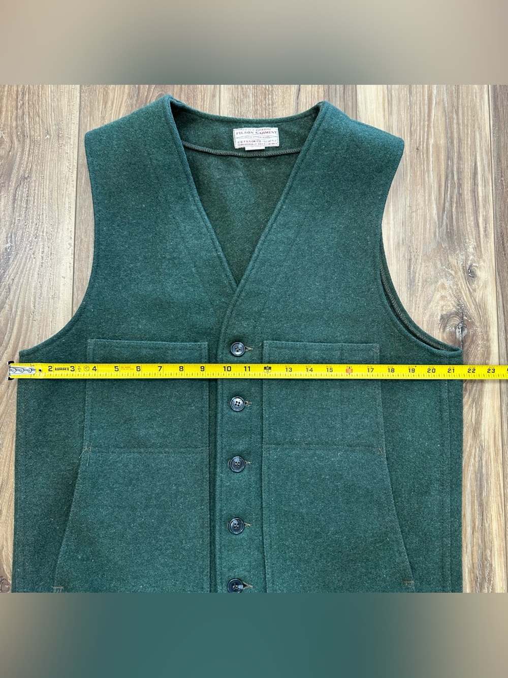 VTG Filson Mackinaw 100% Wool Vest Made in USA, Forest Green, Size 44 (Large) - Picture 6 of 7